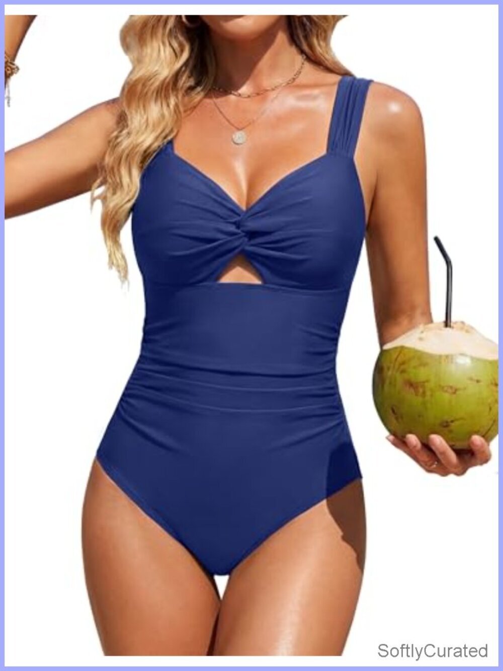 Tummy Control One Piece Swimsuit Full Coverage Twist Knot Swim Suit